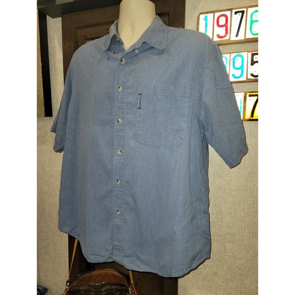 Columbia Mens SZ L button down short sleeve shirt blue gingham casual preppy - Picture 2 of 6